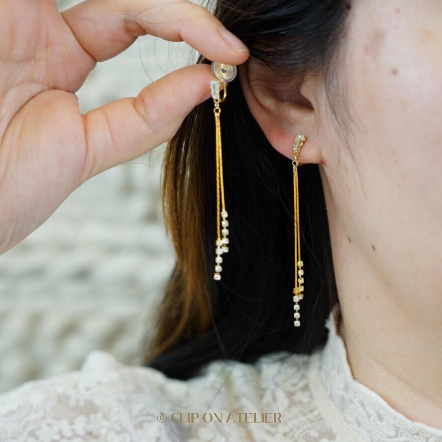 Minimalist CZ Diamond Drop Clip On Earrings