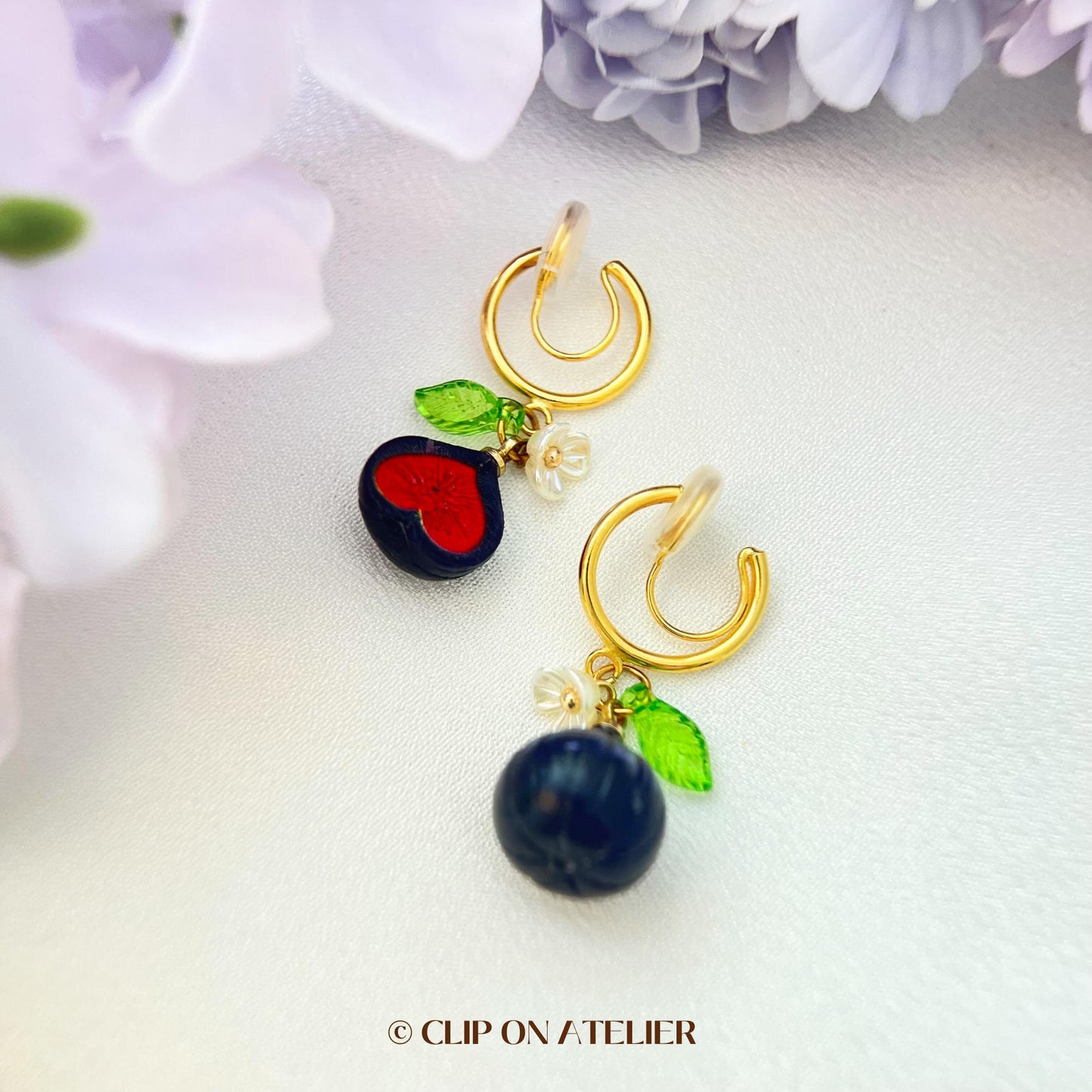 Fig Fruit Clip On Earrings