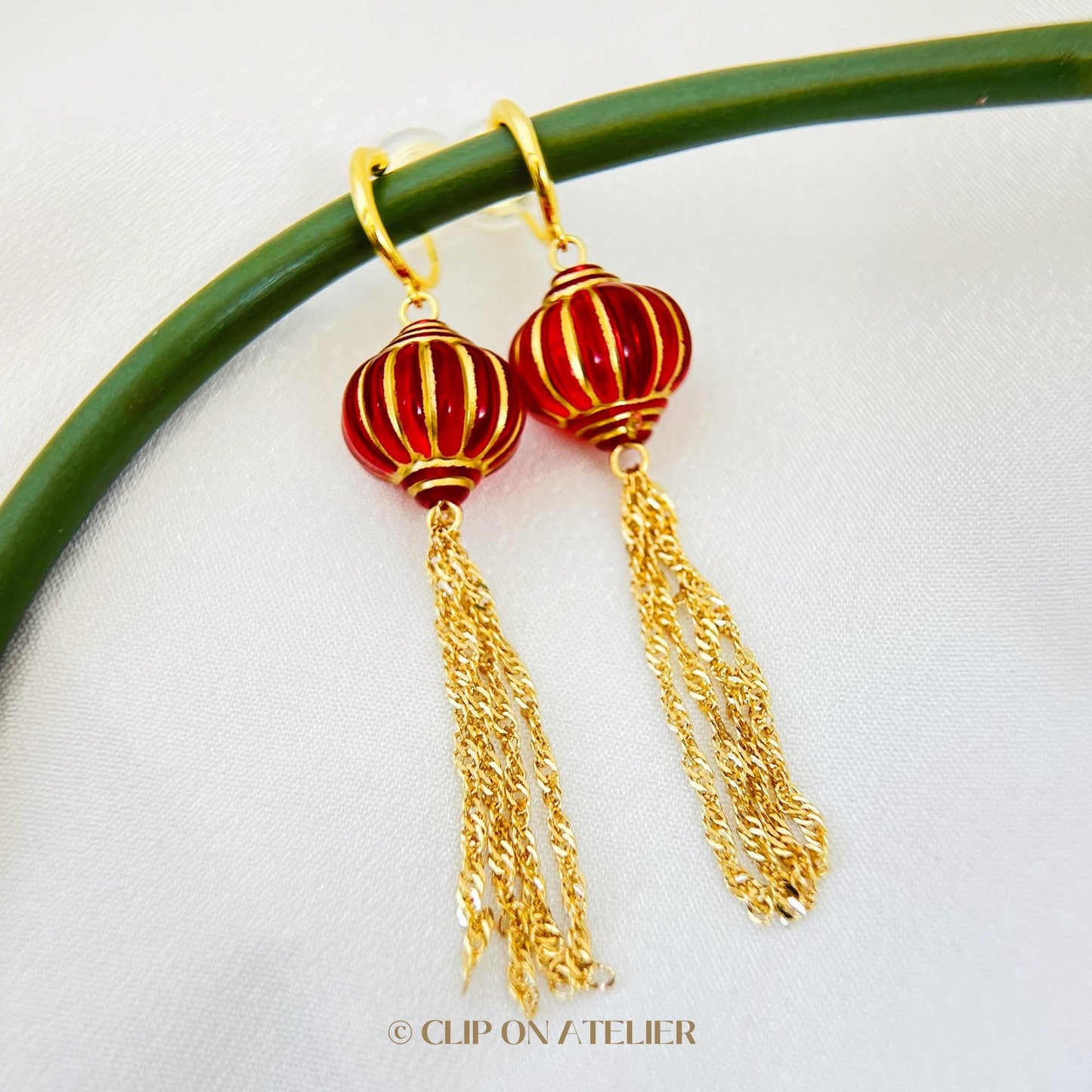 Red Lantern Clip On Earrings Lunar New Year
