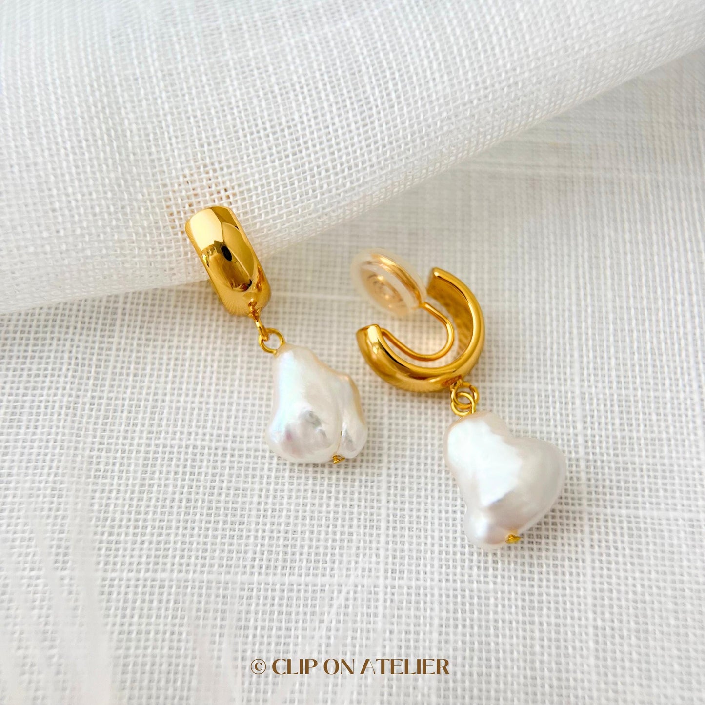 Real Baroque Pearl Clip On Earrings Gold Hoop Huggie Ear Clips, Non Pierced Ears, Dainty Boho Wedding Jewelry Bridesmaids Gifts Birthday Mom