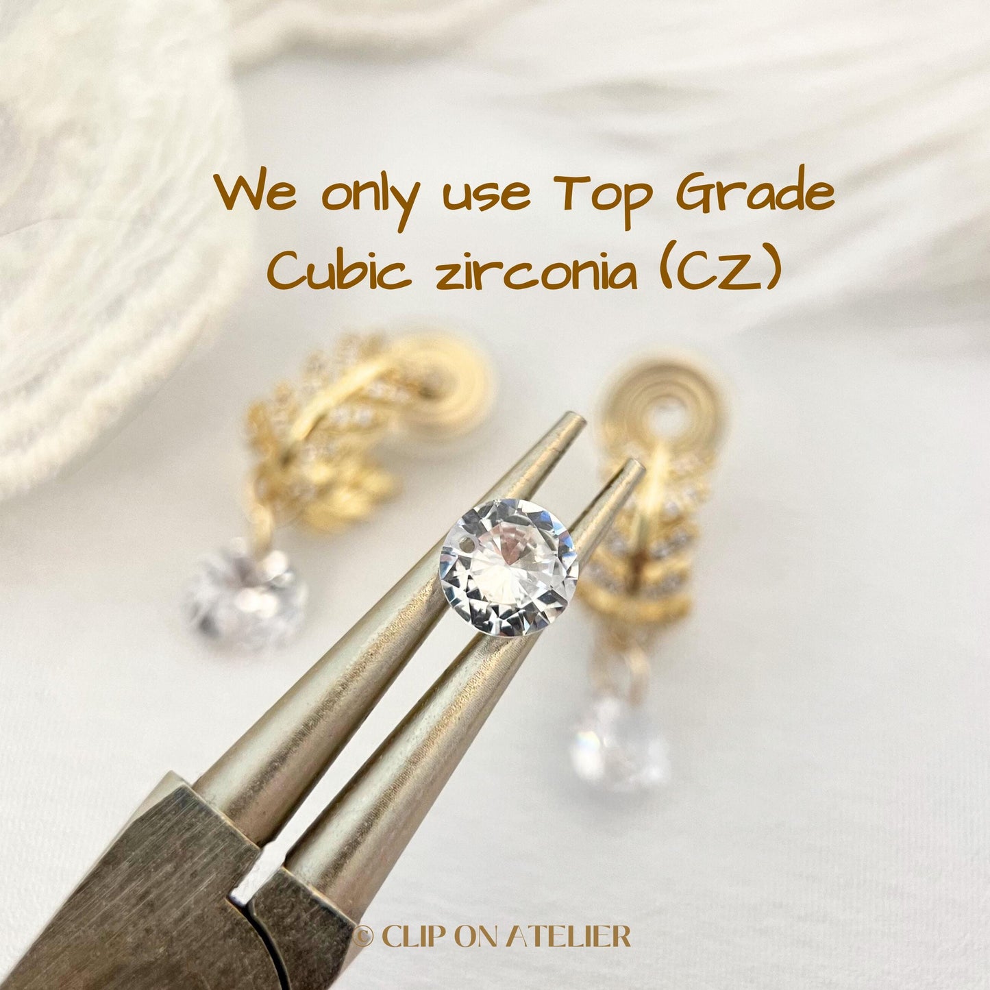Clip On Earrings Minimalist Leaf Hoop Gold Silver Huggies, CZ Diamond Dainty Dangle Ear Clips, Non Pierced Ears, Jewelry Gift For Wife Mom