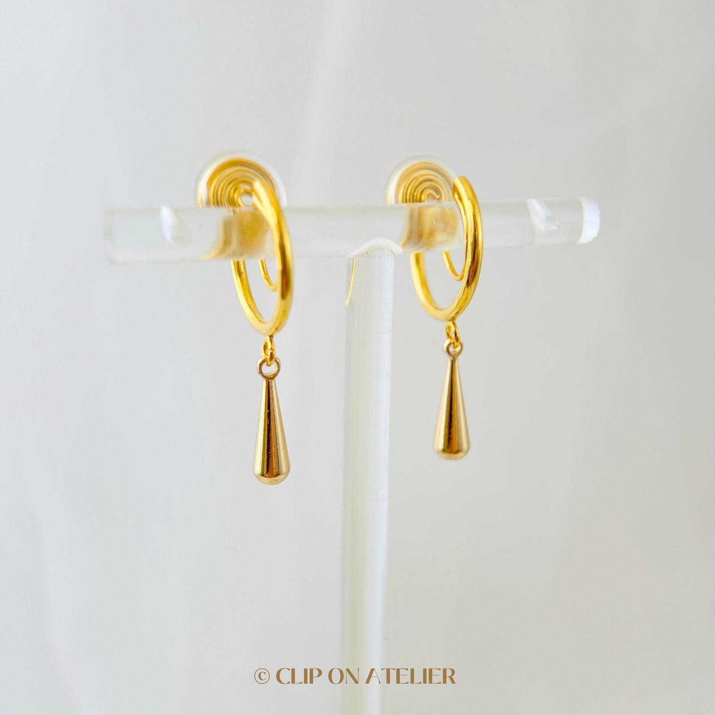 Clip On Earrings Minimalist Gold Hoop Teardrop Dangle Huggies, Simple Dainty Classy Hypoallergenic Ear Clips, Non Pierced Ears No Piercing