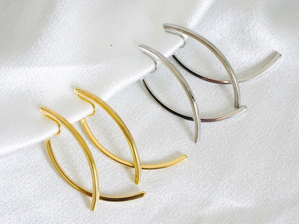 Double Tassel Drop Dangle Clip On Earrings; Gold or Silver