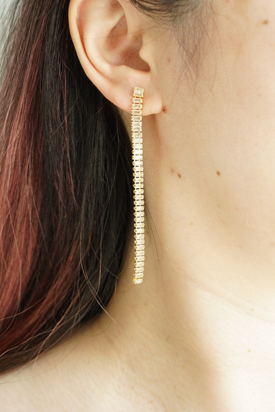 Gold Long Diamond Chain Clip On Earrings