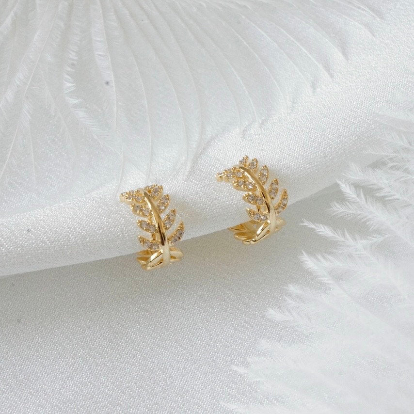 Boho Olive Leaf Huggie Clip On Earrings | Gold & Silver