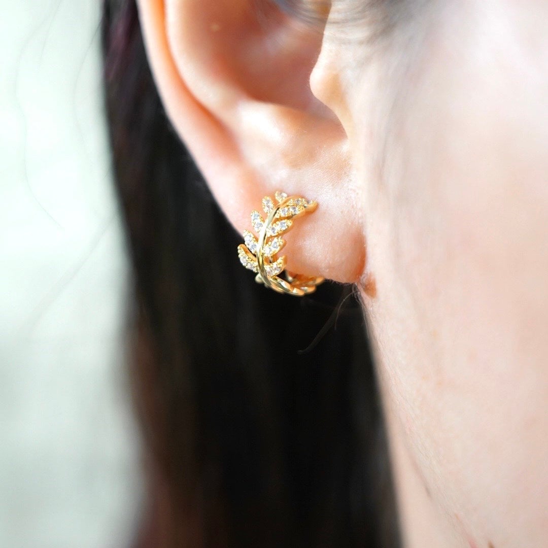 Boho Olive Leaf Huggie Clip On Earrings | Gold & Silver