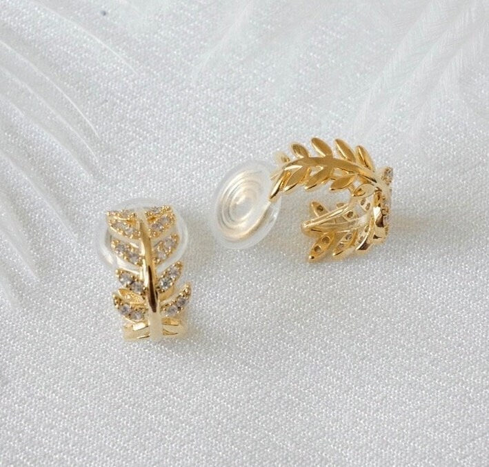 Boho Olive Leaf Huggie Clip On Earrings | Gold & Silver