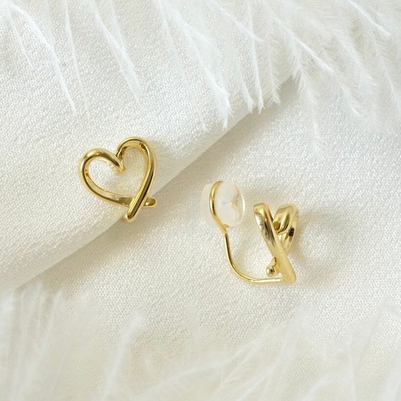 Dainty Love Heart Ear Clips | Gold & Silver