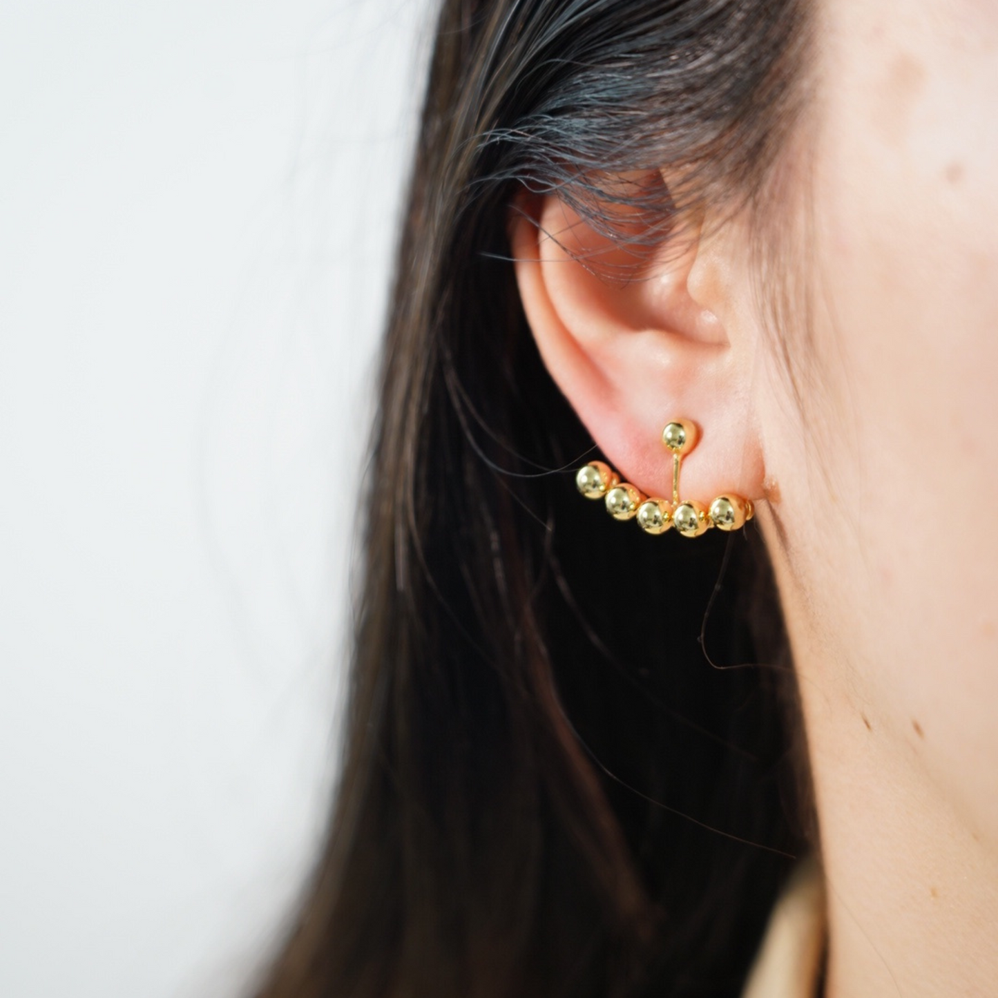 Small Balls Arc Shape Clip On Earrings, Gold & Silver