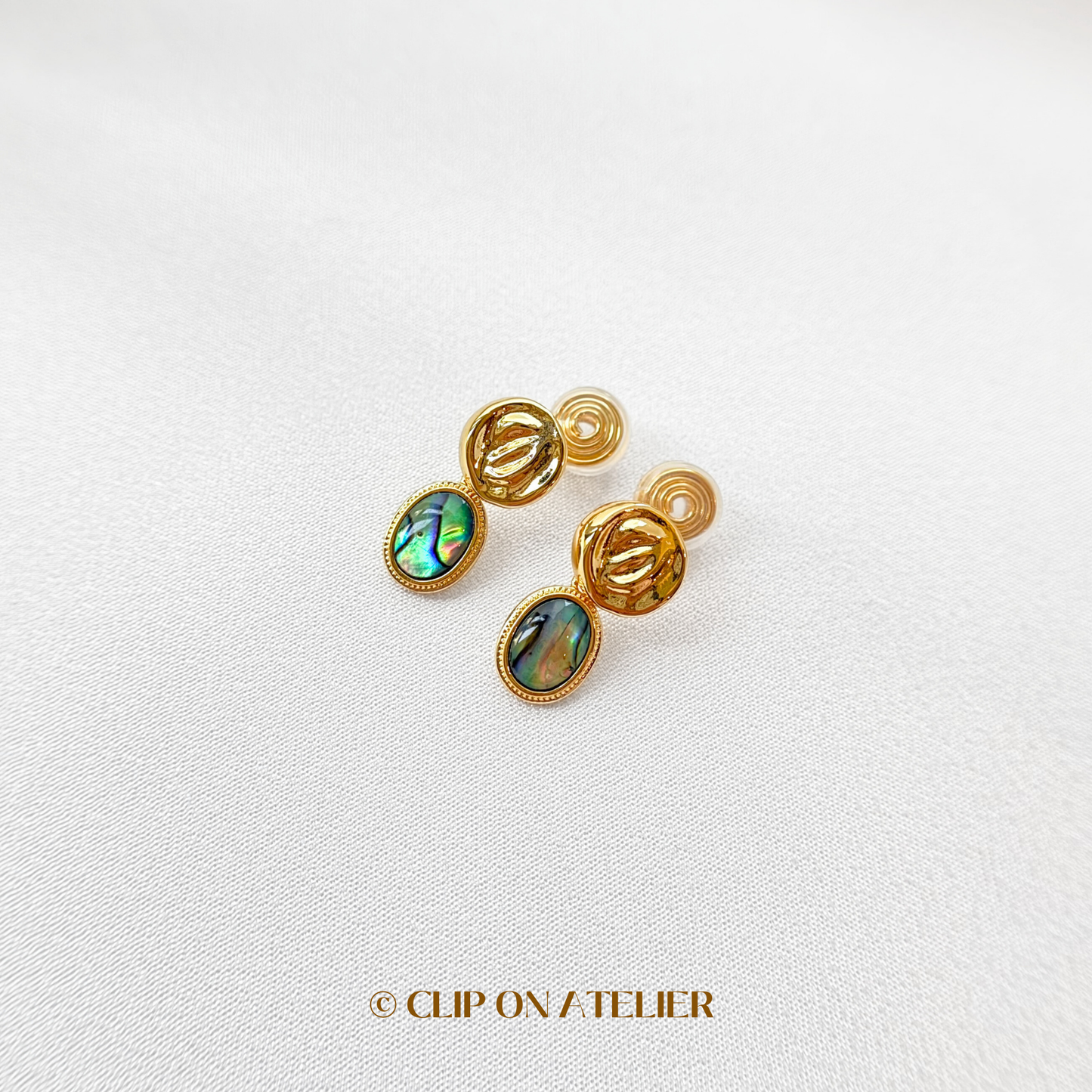 Minimalist Abalone Shell Gold Drop Clip On Earrings