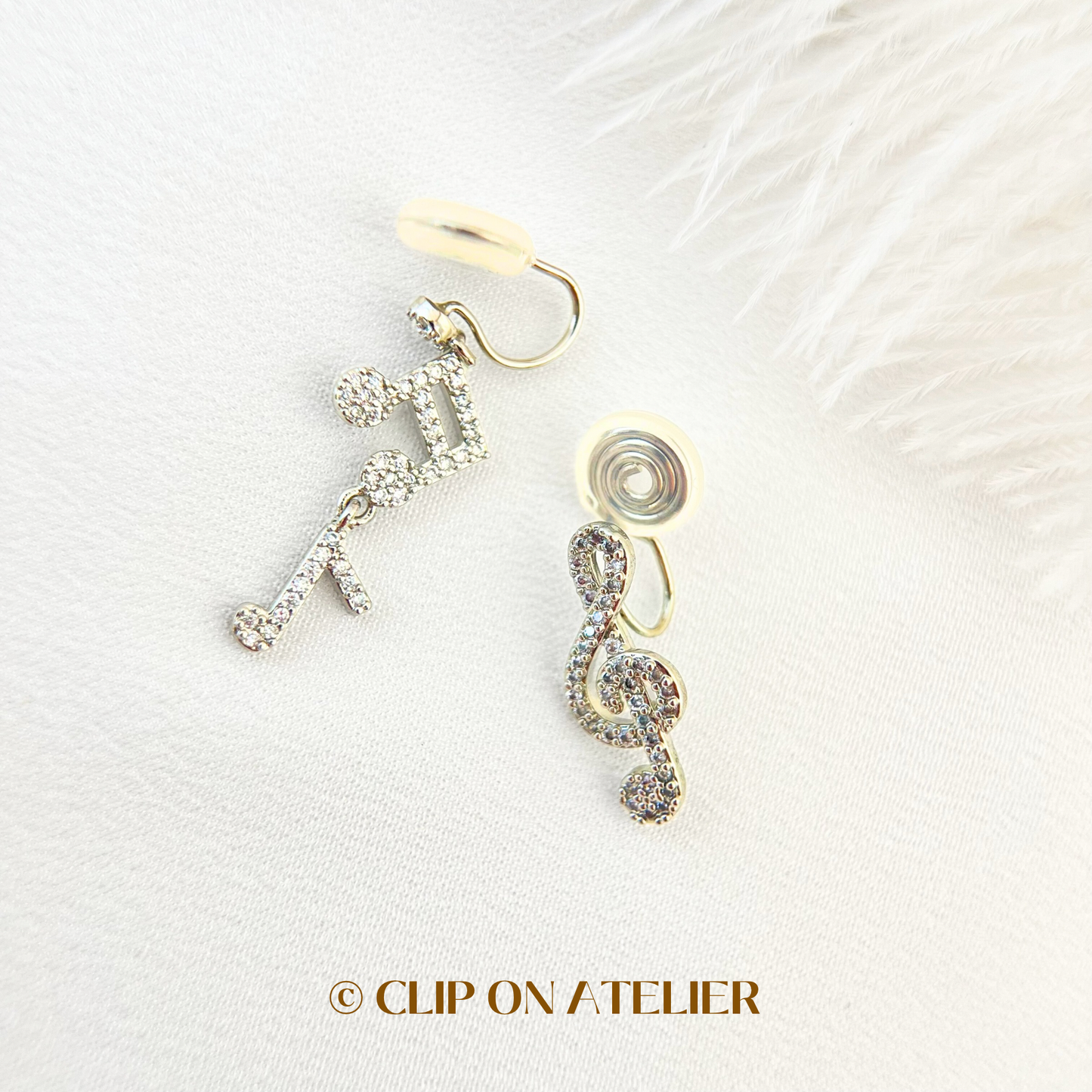 Mismatched Silver Music CZ Diamond Drop Clip On Earrings
