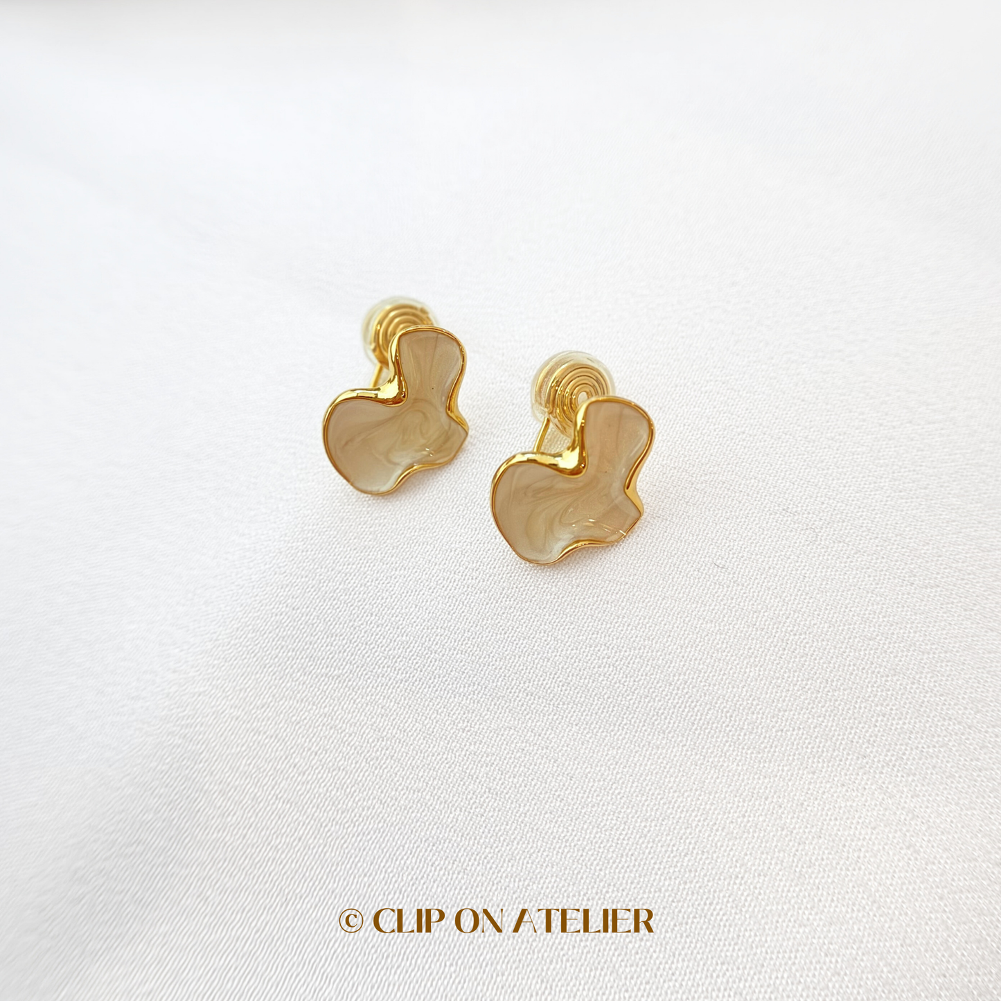 Irregular White Enamel Clip on Earrings