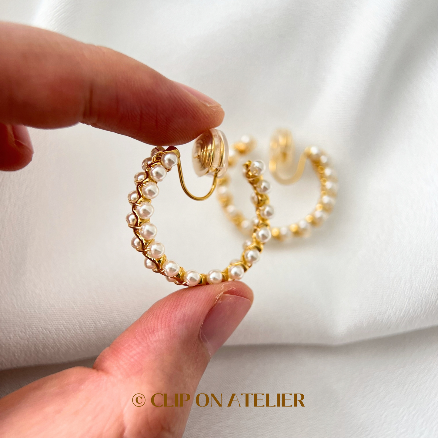 French Chic Style Pearl Hoop Clip On Earrings