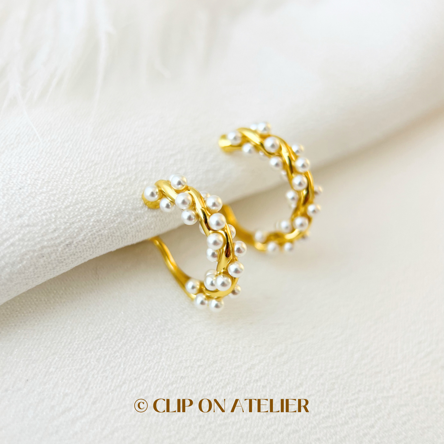 French Chic Style Twisted Pearl Hoop Clip On Earrings