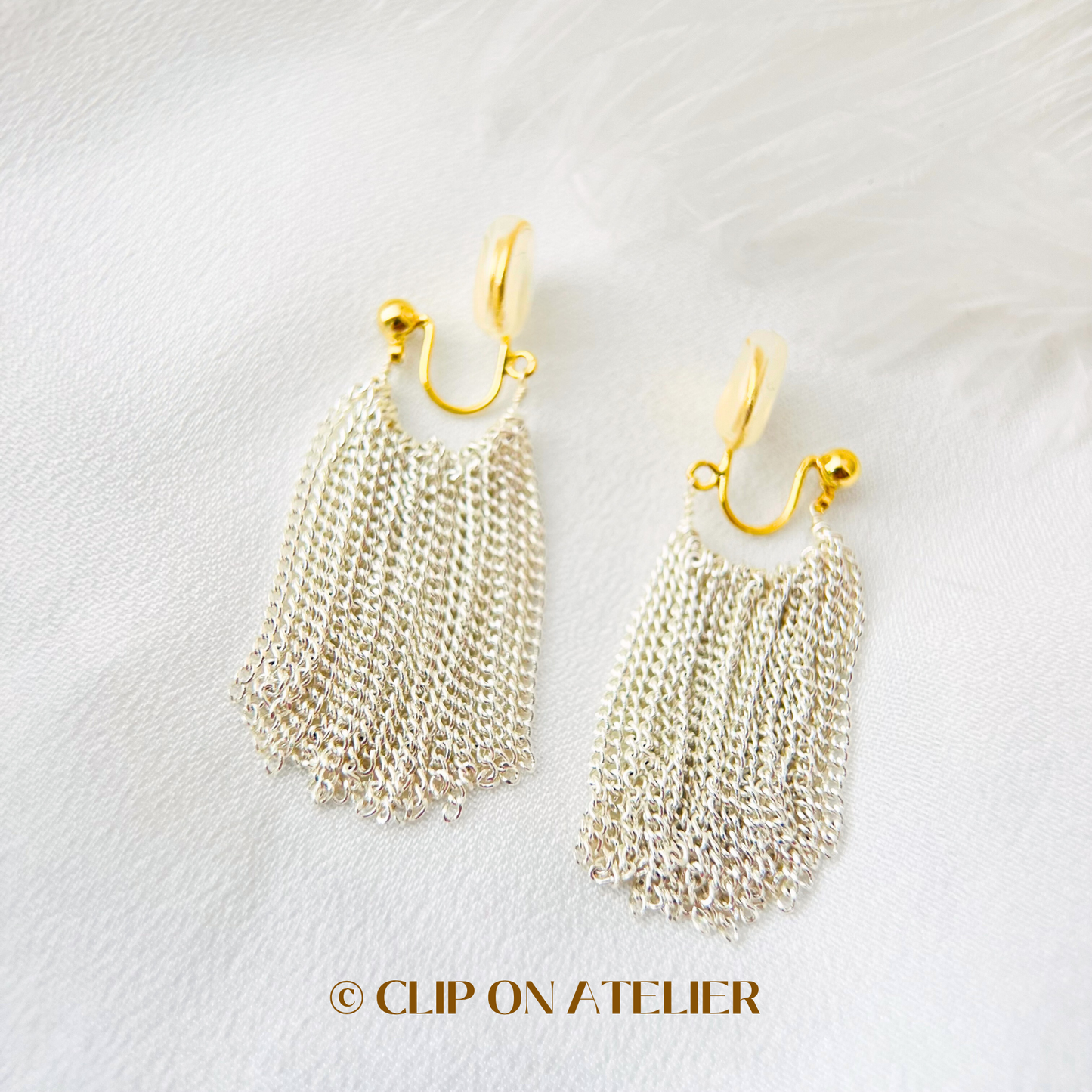 Modern Silver Tassel Drop Clip On Earrings