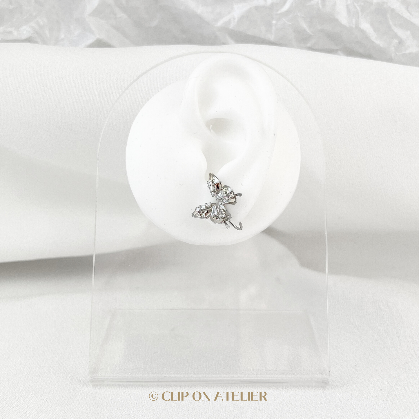 3D Silver Dainty Butterfly Clip On Earrings