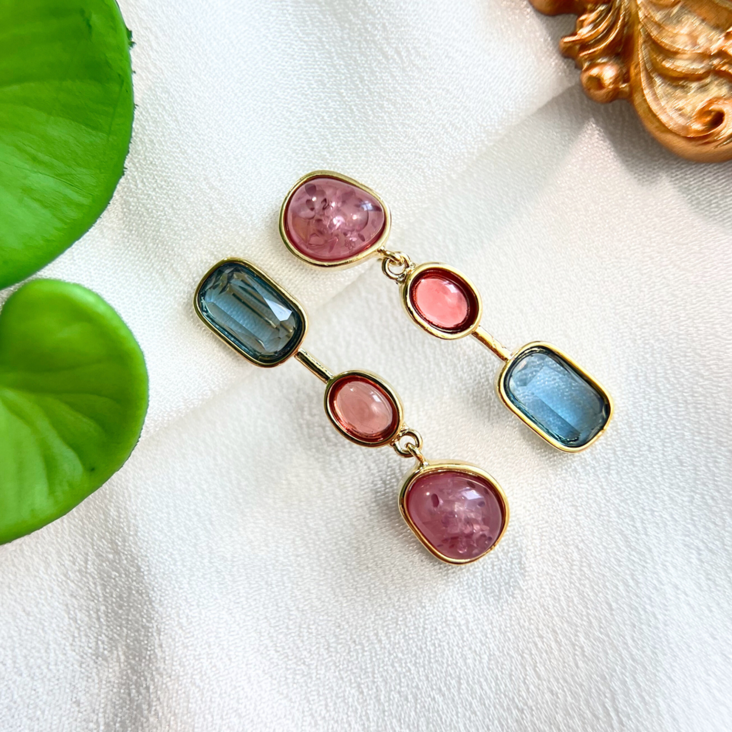 Mismatched Color Gemstone Clip On Earrings