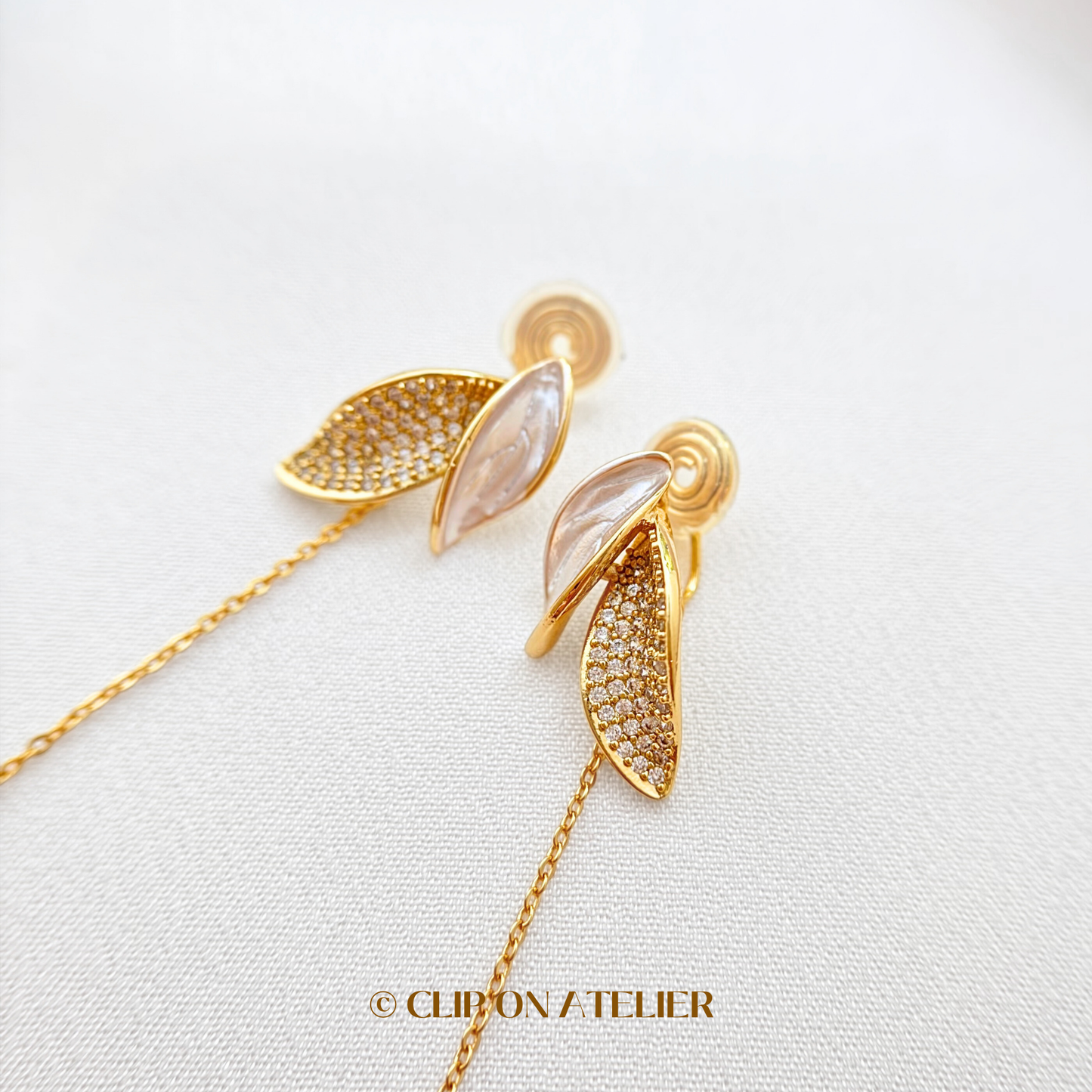 Fairy Leaves CZ Diamond Dangle Clip On Earrings