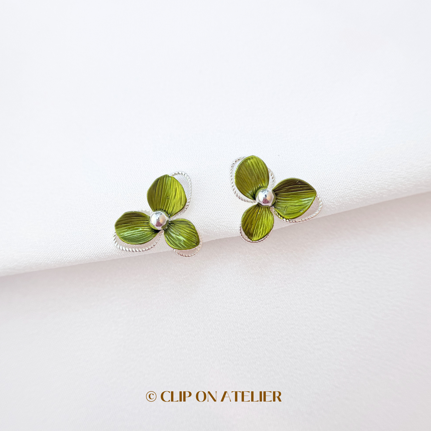 Fairy Green Flower Clip On Earrings