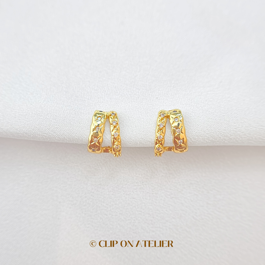 Celestial Double Gold C-Shaped Hoop Clip On Earrings