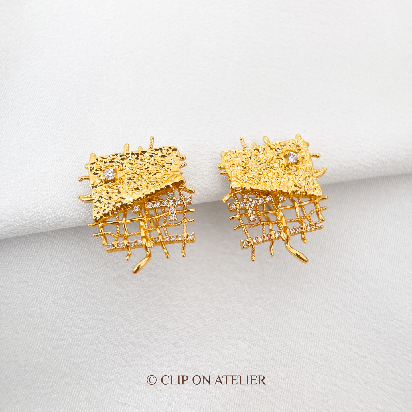 Artisan Gold Weave Clip-On Earrings