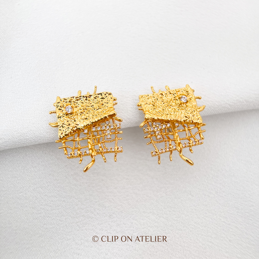 Artisan Gold Weave Clip-On Earrings