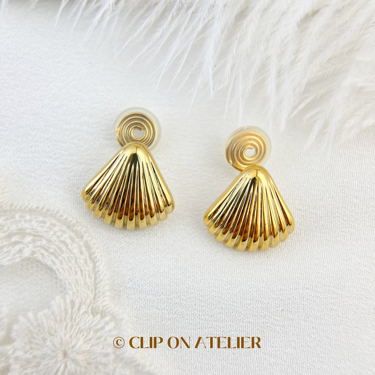 Gold Shell Statement Clip On Earrings