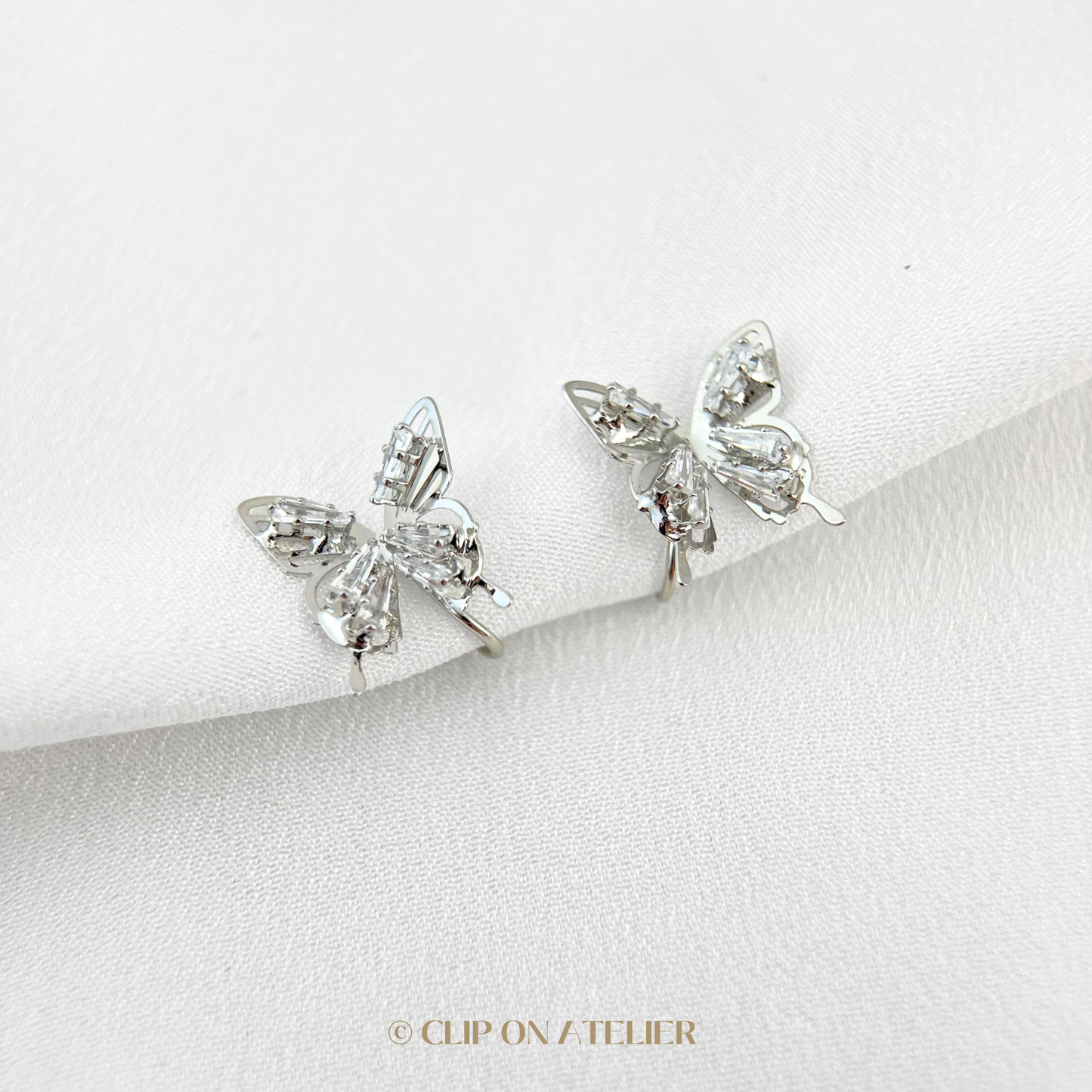 3D Silver Dainty Butterfly Clip On Earrings
