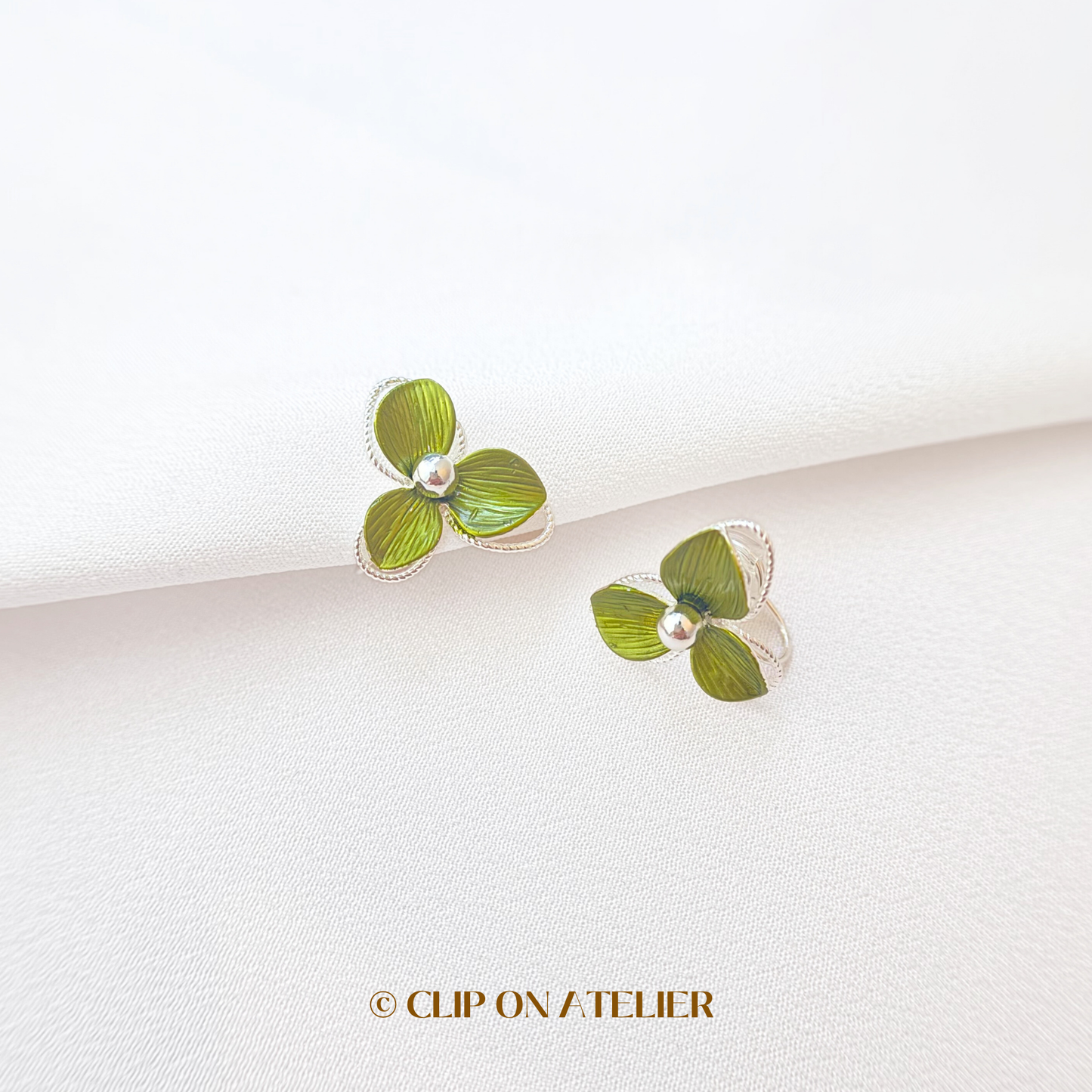 Fairy Green Flower Clip On Earrings