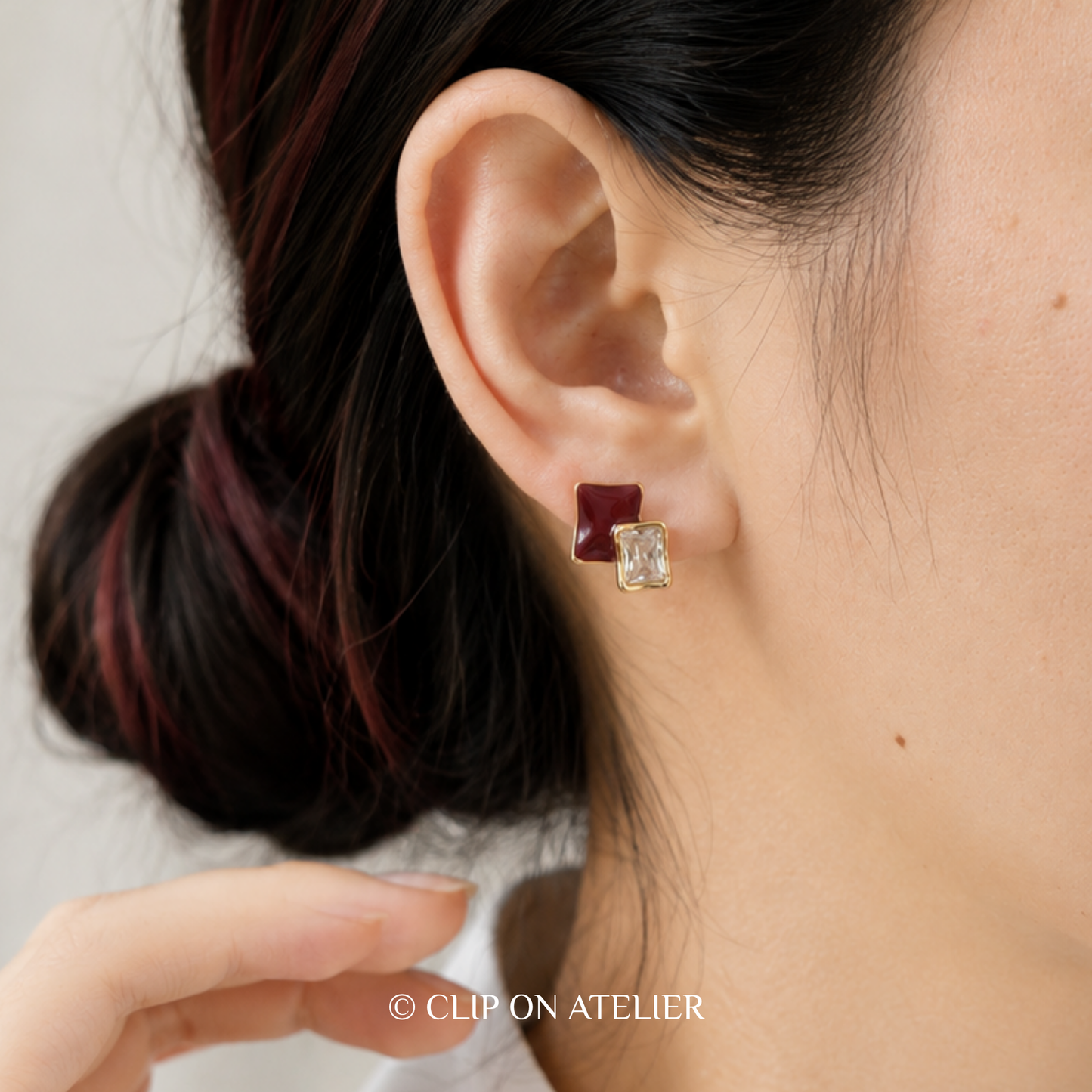 Red Geometric Diamond Clip On Earrings