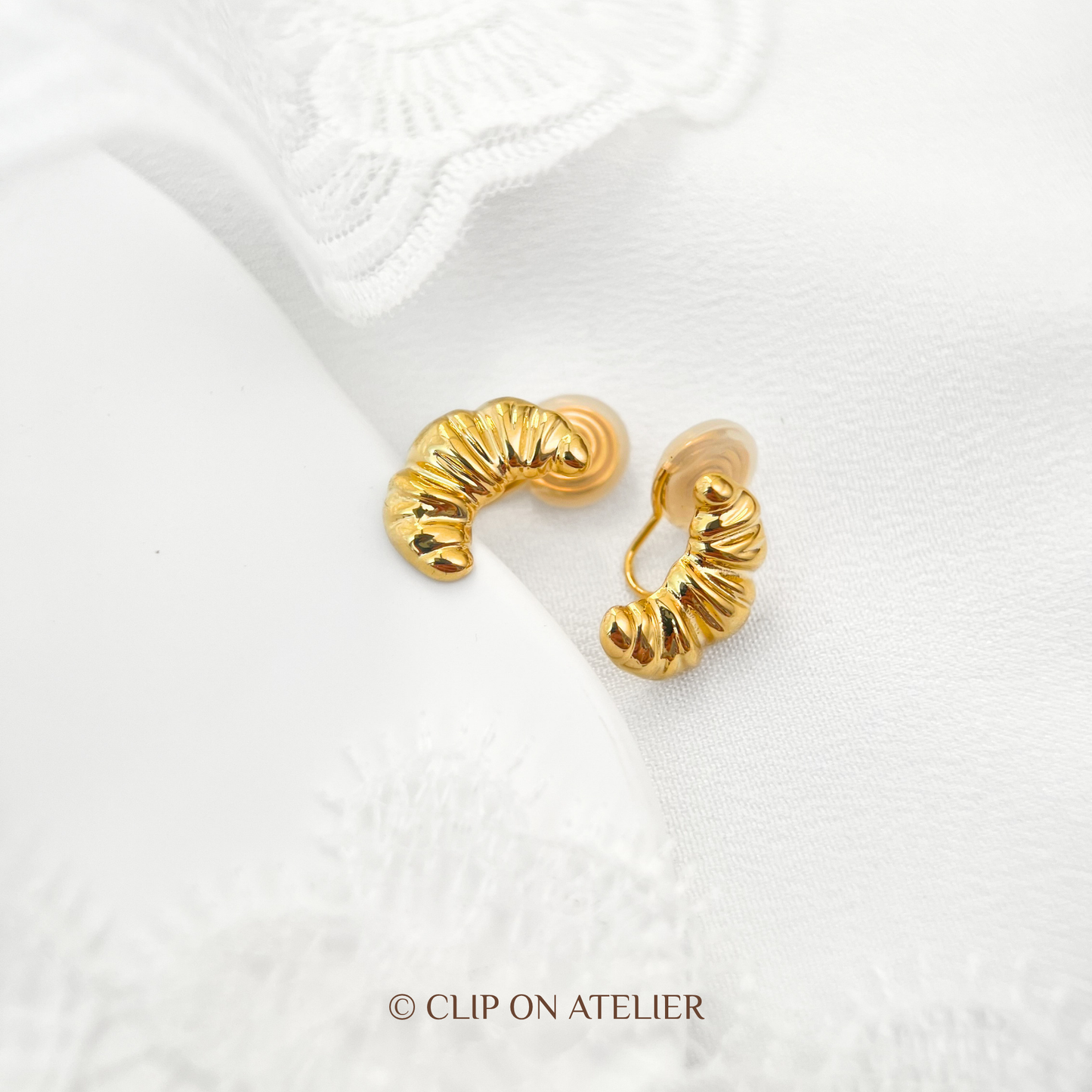 Gold Croissant Clip-On Earrings