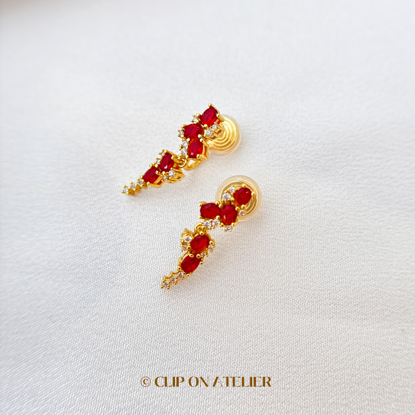 Luxe Ruby CZ Diamond Clip On Earrings