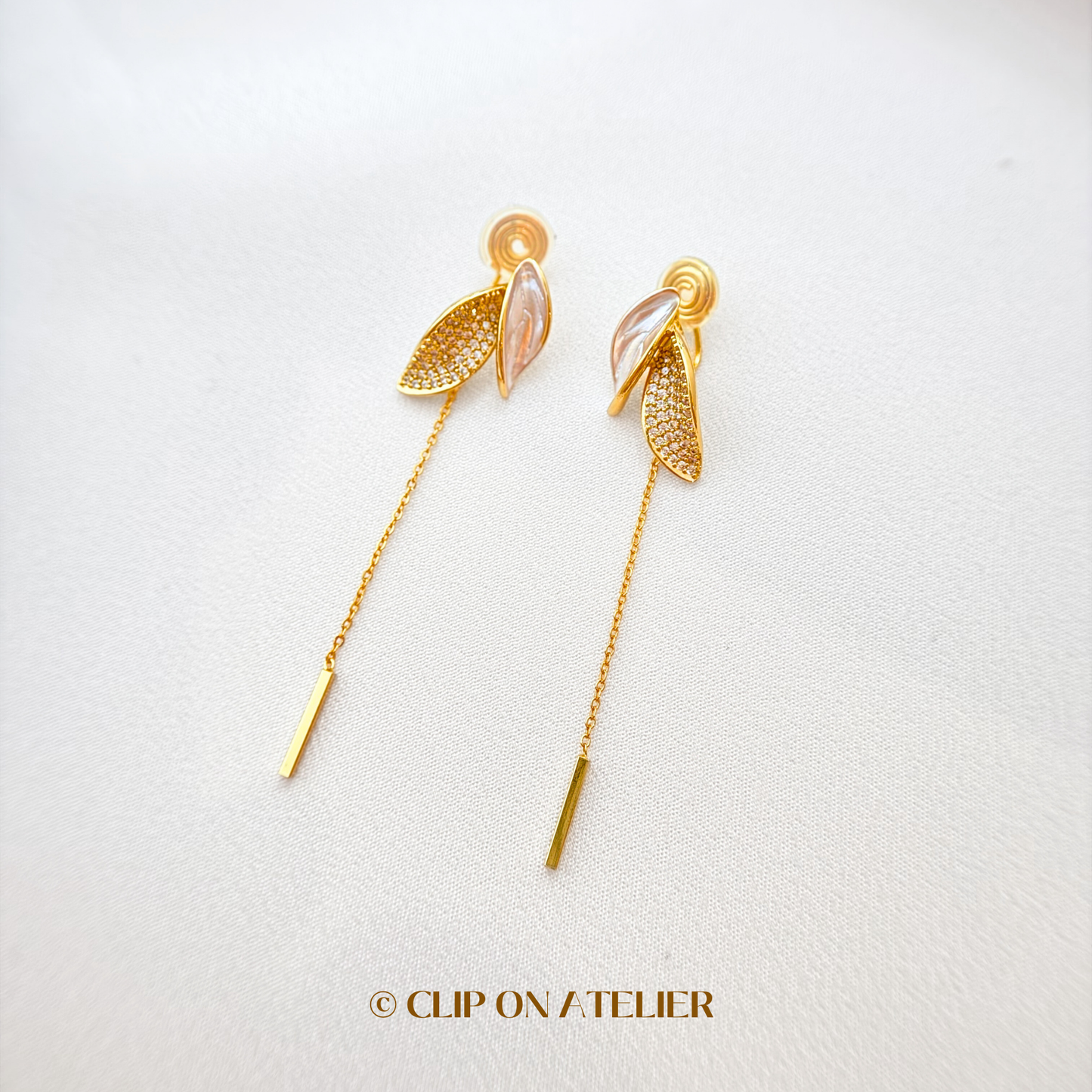 Fairy Leaves CZ Diamond Dangle Clip On Earrings