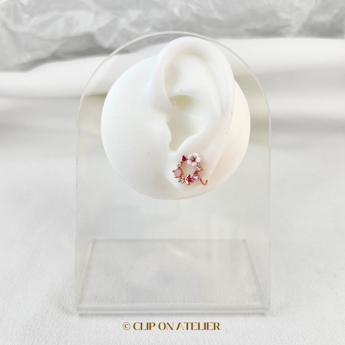 Pink Cherry Blossom Rose Gold Clip On Earrings