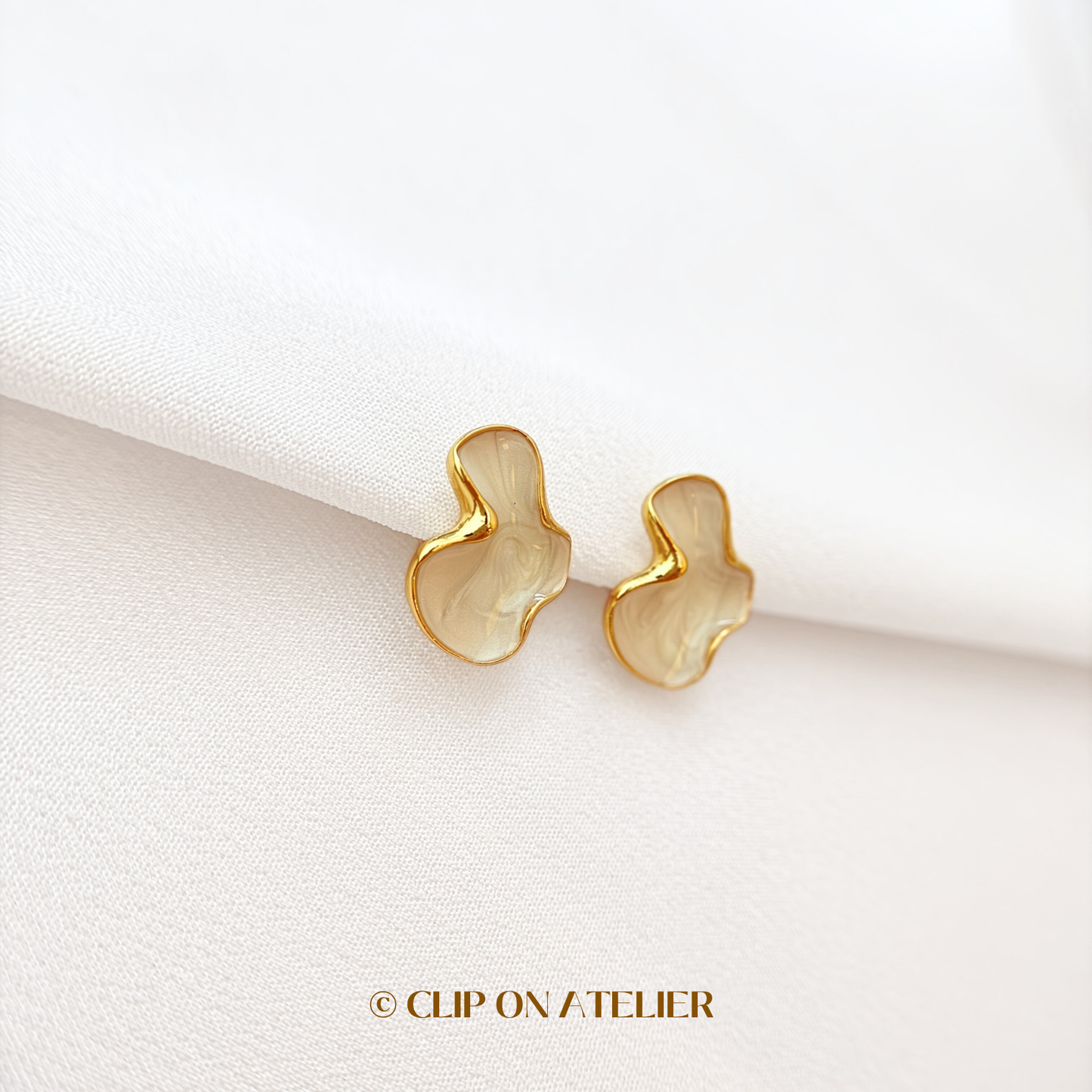 Irregular White Enamel Clip on Earrings