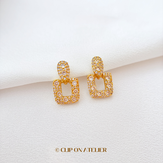 Luxe Art Deco CZ Diamond Clip On Earrings