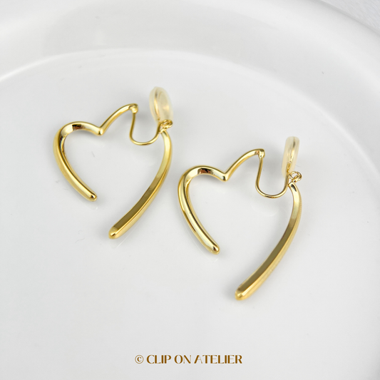 Dangle Heart Clip on Earrings