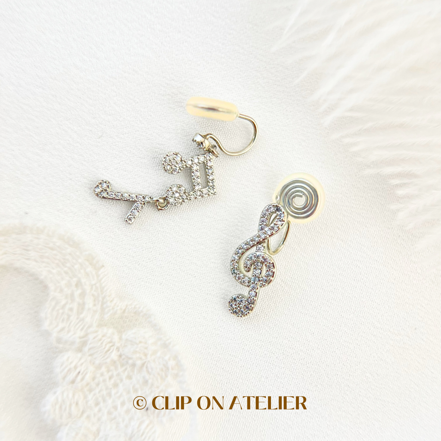 Mismatched Silver Music CZ Diamond Drop Clip On Earrings