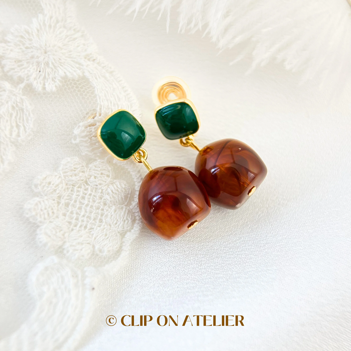 Artistic Watercolor Resin Drop Clip On Earrings