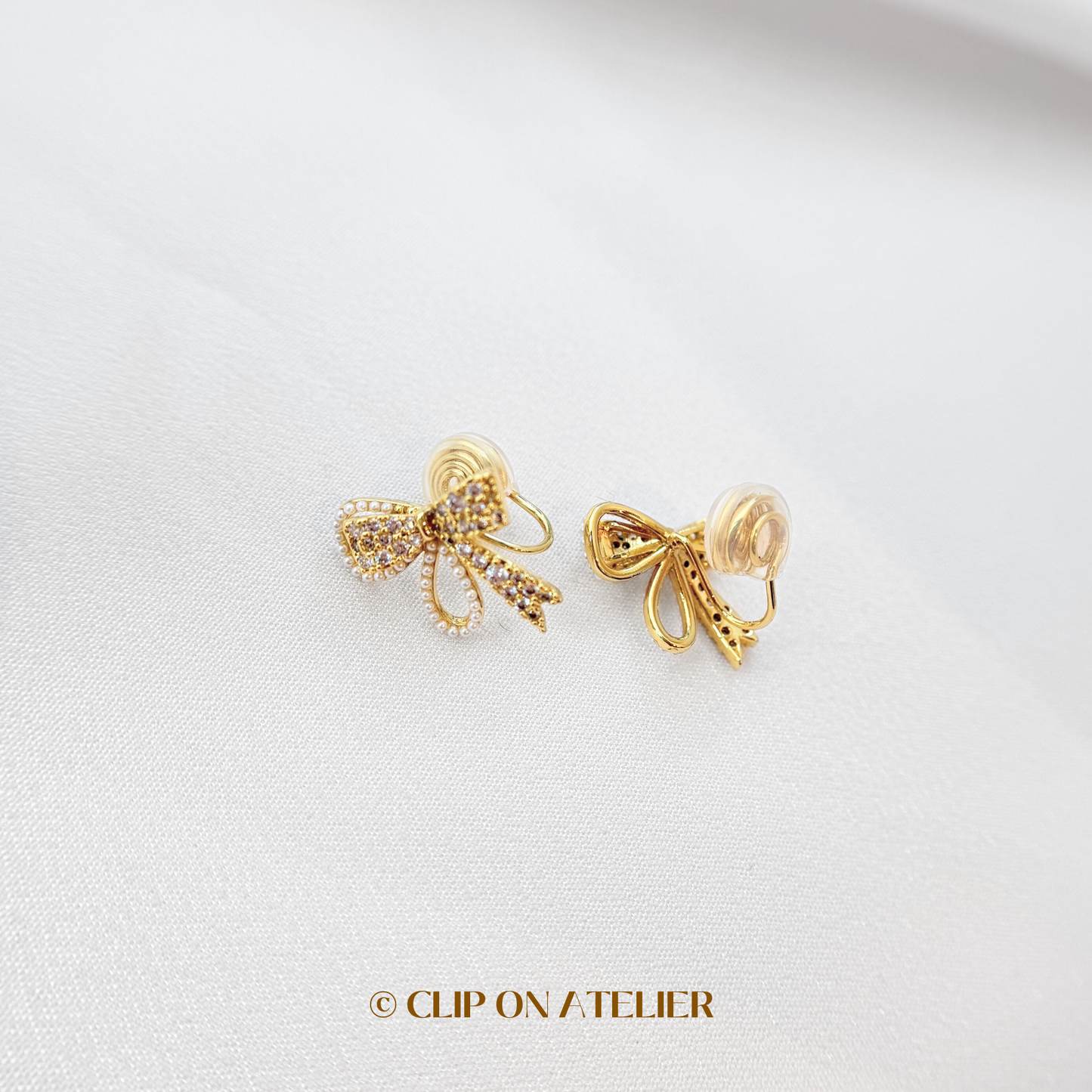 Dainty Sparkling Bow Tie Clip On Earrings