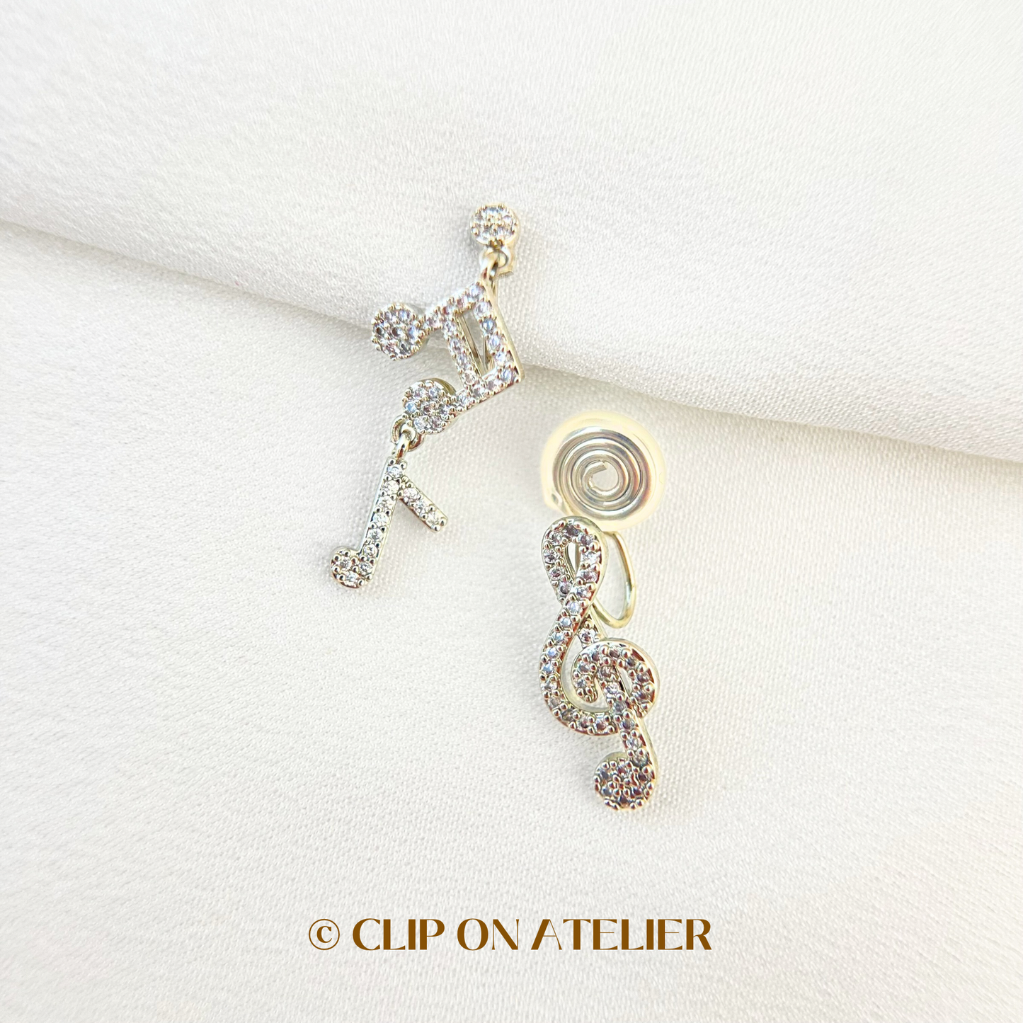 Mismatched Silver Music CZ Diamond Drop Clip On Earrings