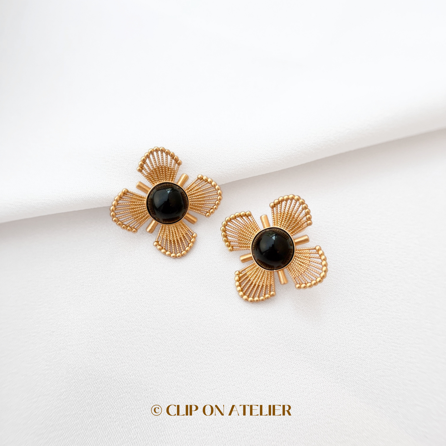 Statement Gold Flower Clip on Earrings
