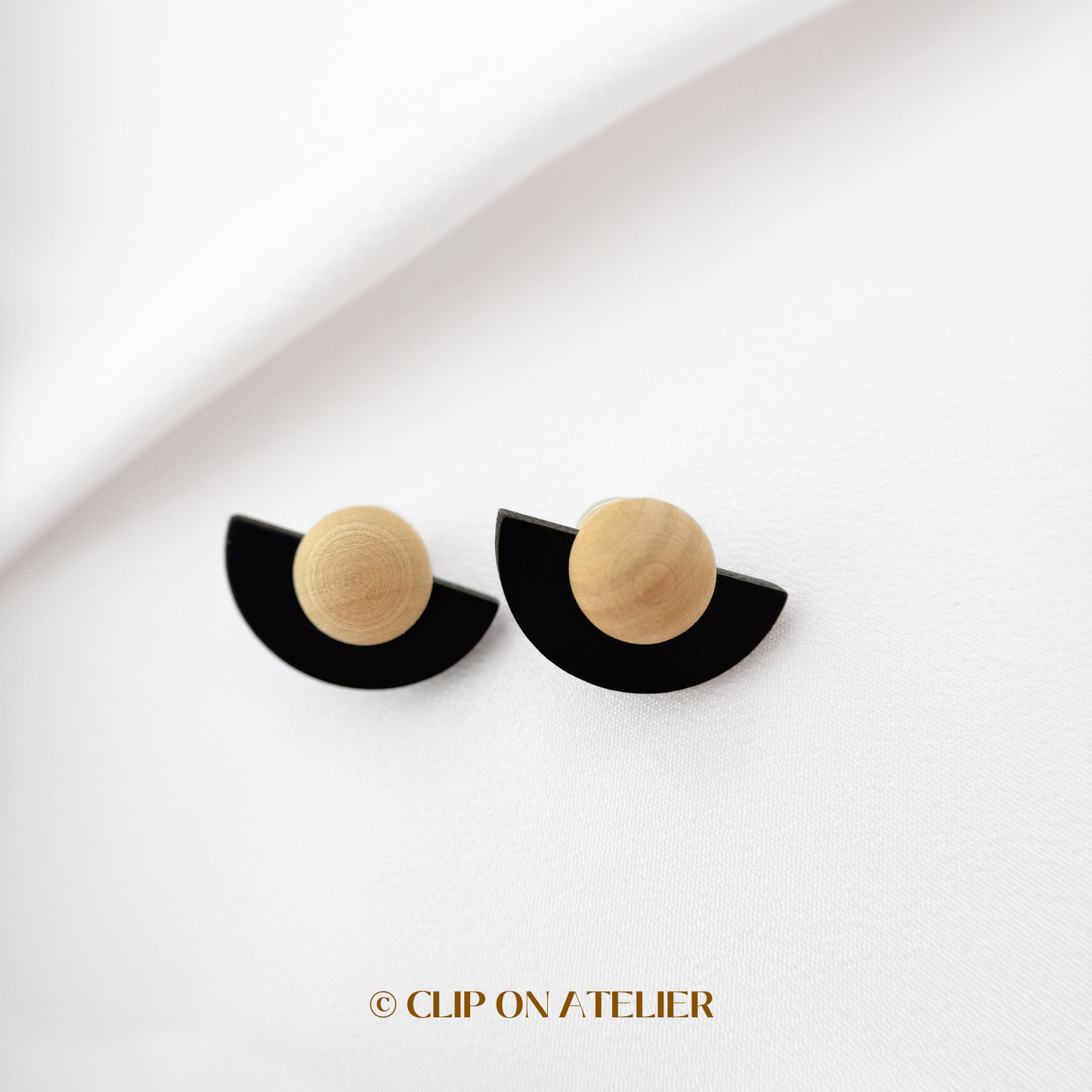 Japanese Style Wood Geometric Clip on Earrings