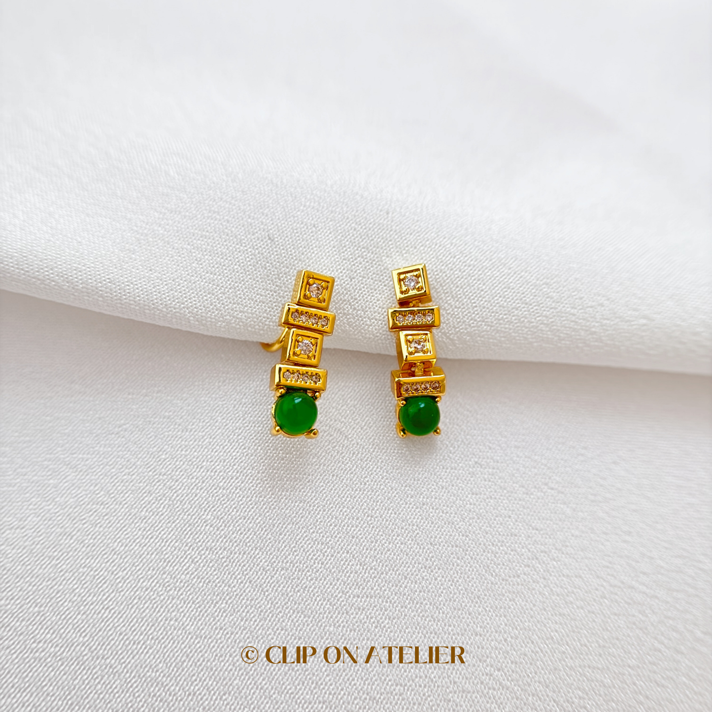 Art Deco Green CZ Diamond Clip on Earrings