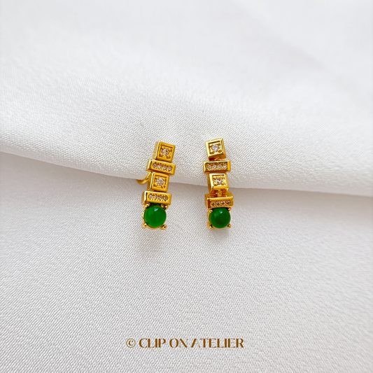 Art Deco Green CZ Diamond Clip on Earrings