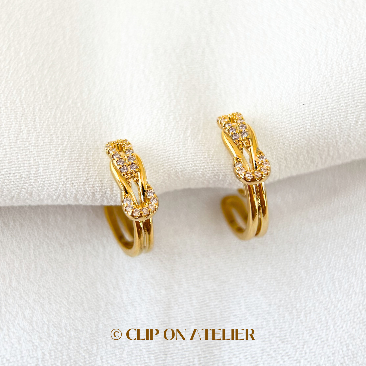 French Chic Belt Detail CZ Diamond Hoop Clip On Earrings by