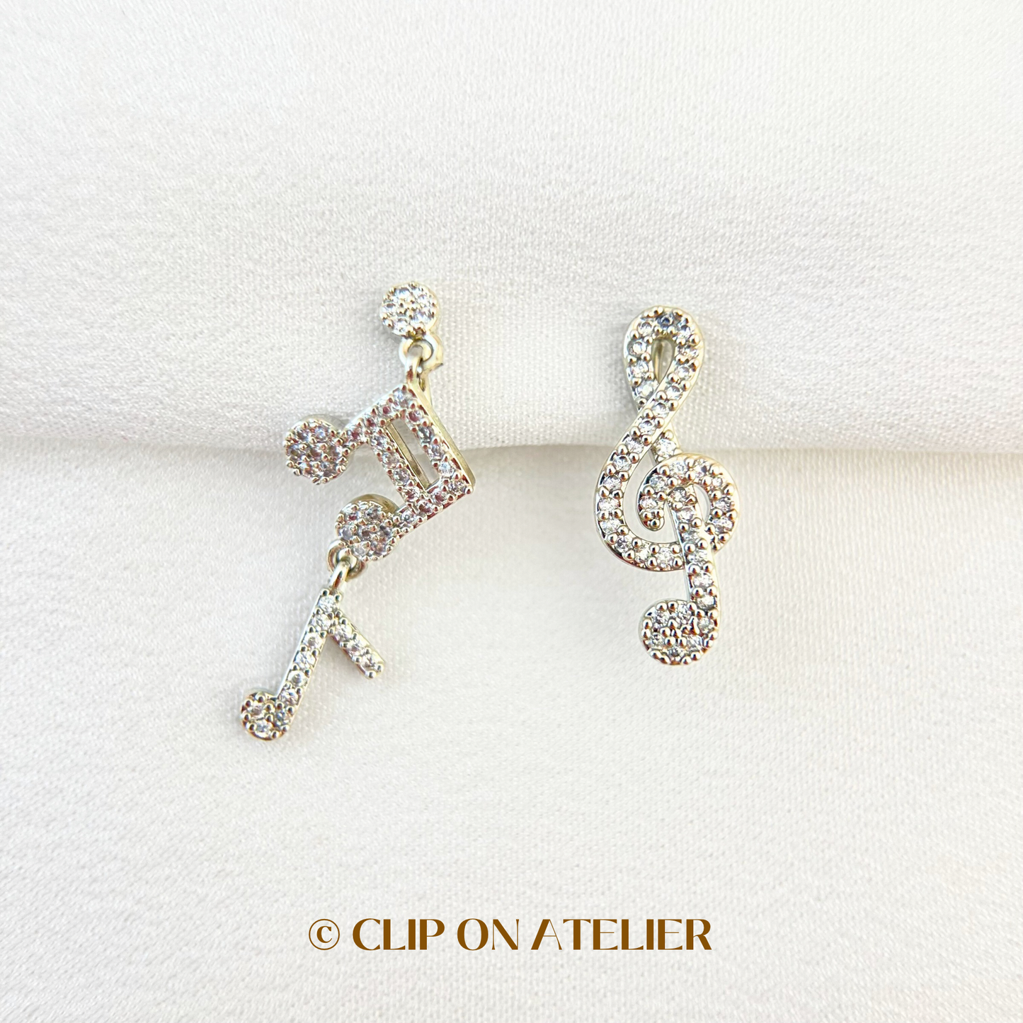 Mismatched Silver Music CZ Diamond Drop Clip On Earrings
