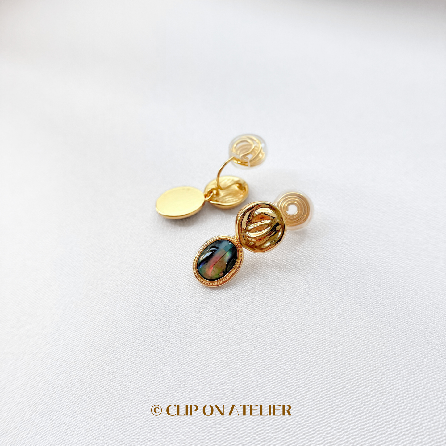 Minimalist Abalone Shell Gold Drop Clip On Earrings