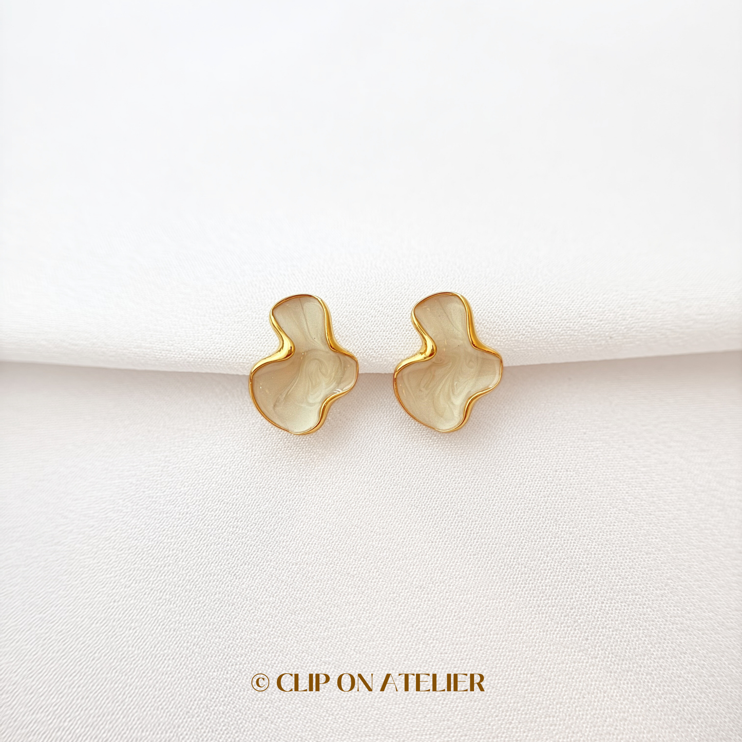 Irregular White Enamel Clip on Earrings