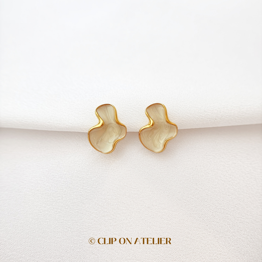 Irregular White Enamel Clip on Earrings